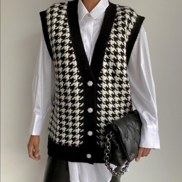 MANGO houndstooth knit jeweled vest blogger favorite - Picture 8 of 16